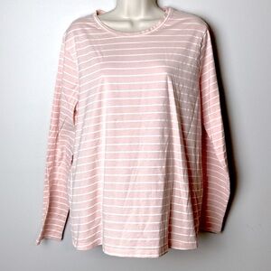 Time and Tru Pink and White Striped Long Sleeve Crew Neck Tee Size XL